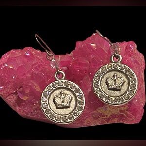 Signed SiSi Amber Swarovski Crown Pierced Earrings #6770
